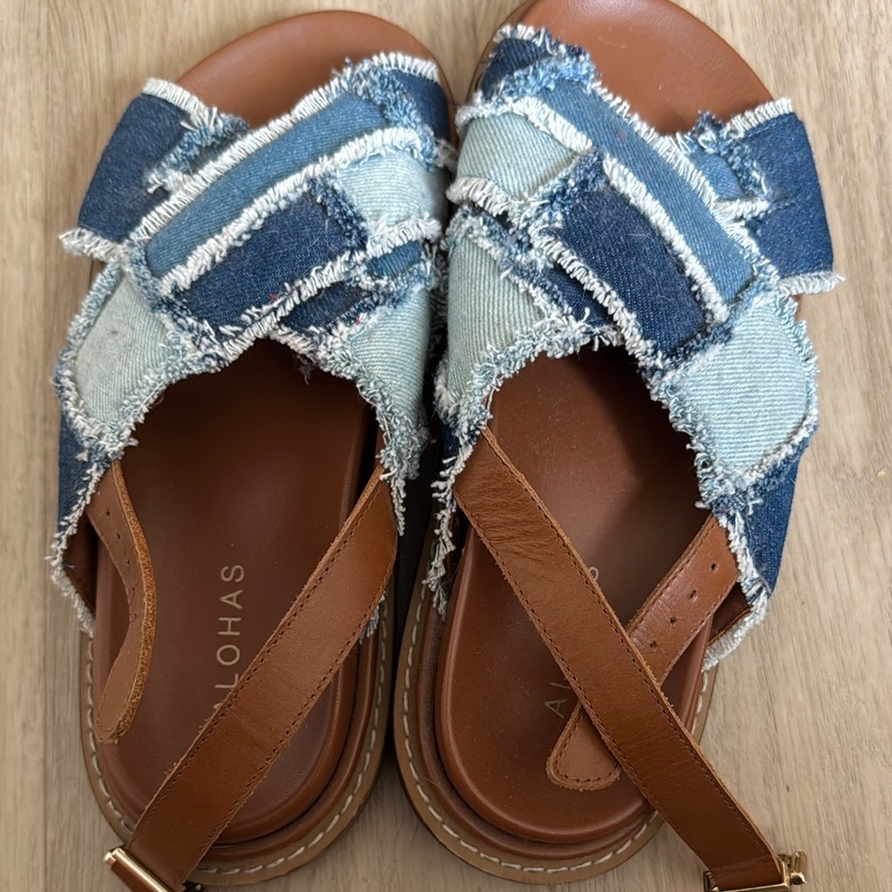 Free People Denim Patchwork Sandals